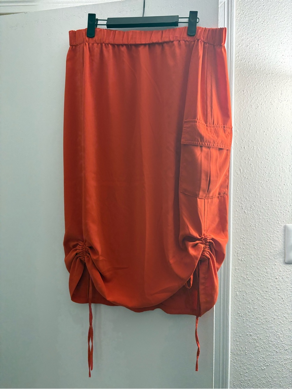 Drawstring Cargo Pocket Midi Skirt in Orange